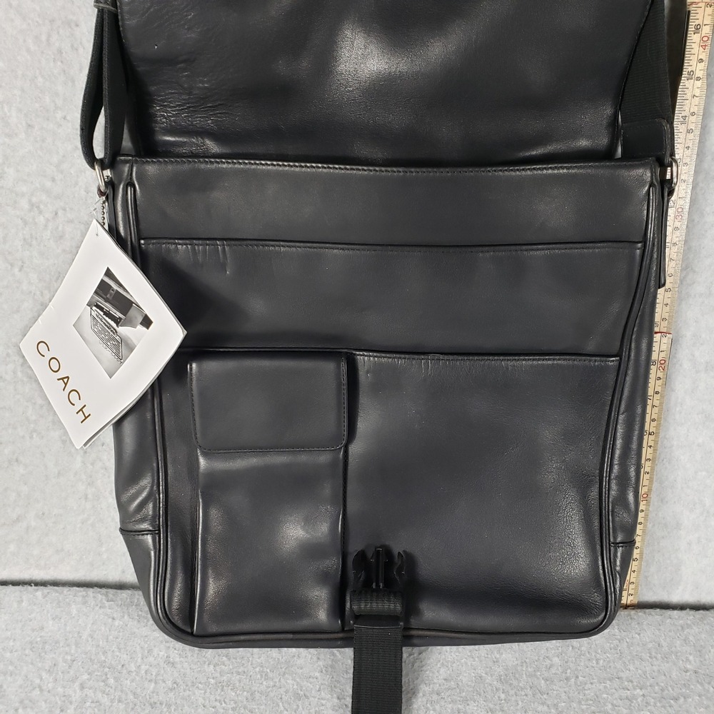 NWT Coach Black Leather Messenger Crossbody Bag Adjustable Strap Buckle Unisex - Picture 4 of 16